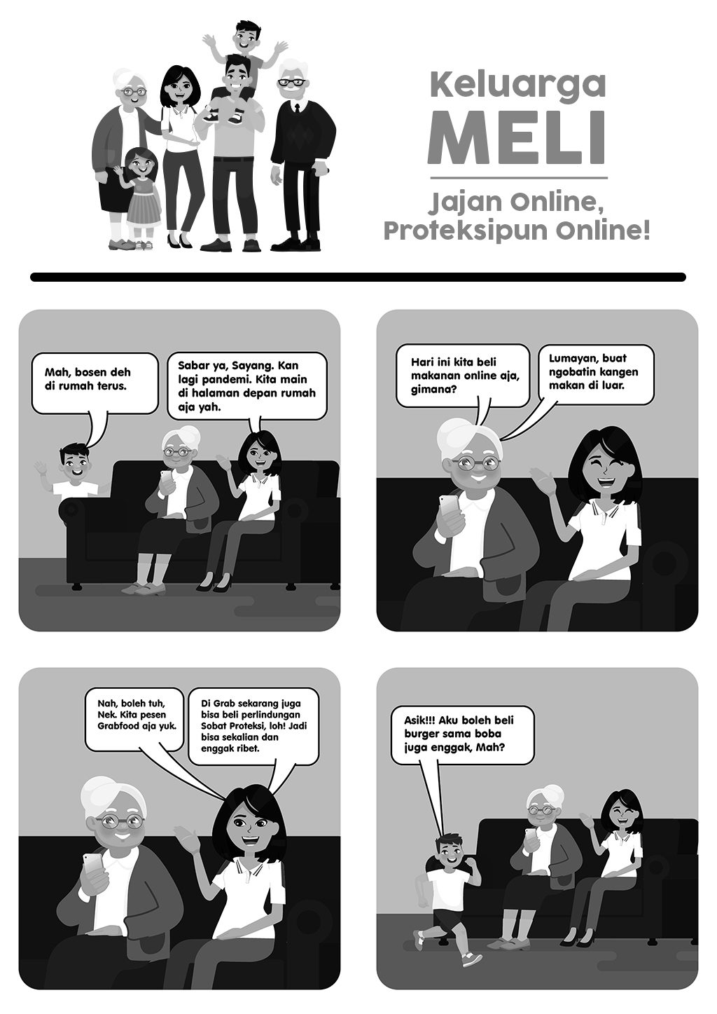 Komik Strip: Keluarga Meli - Jajan Online, Proteksipun Online!